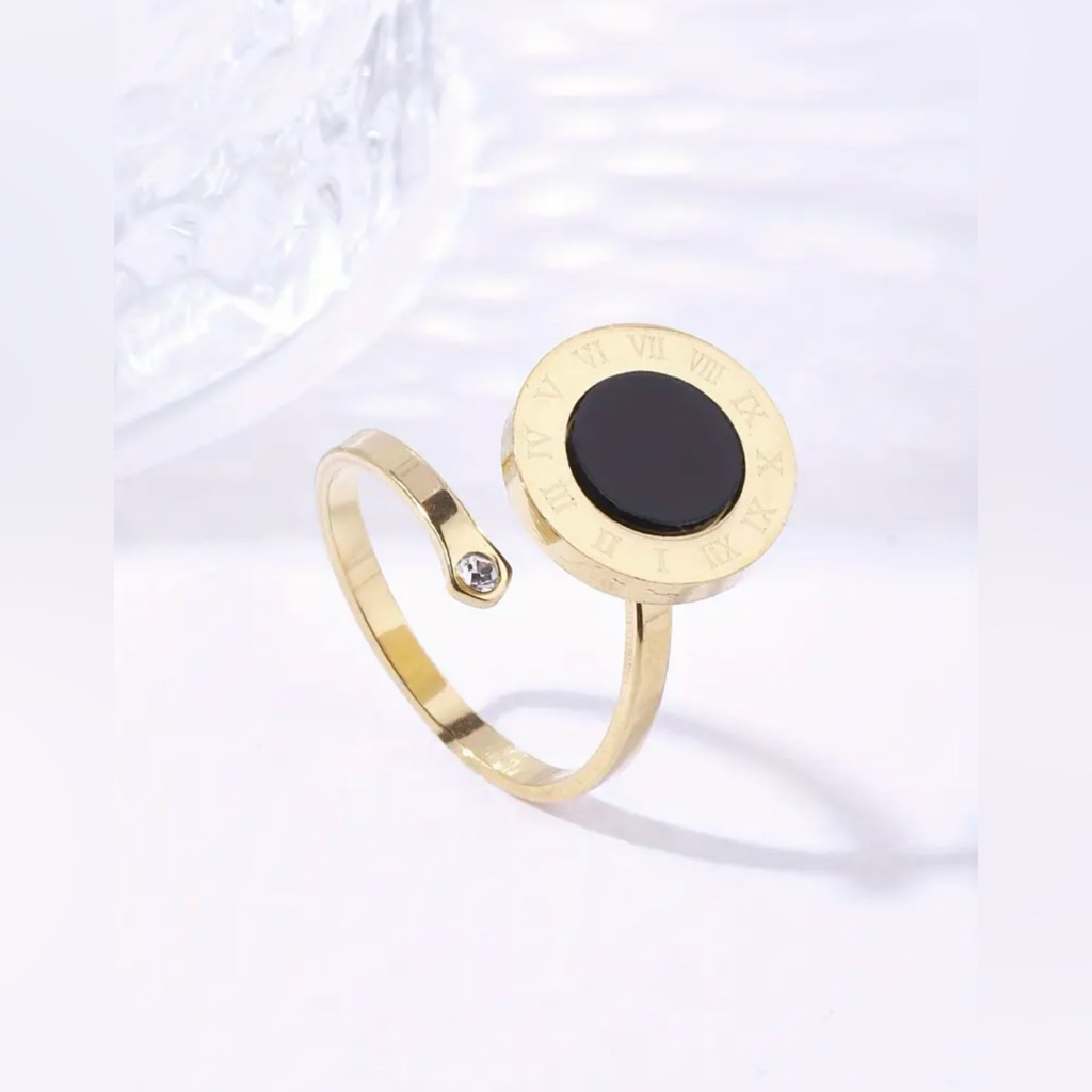 Roman Numeral Zircon Tail 18k Gold Plated Ring Size 6 Adjustable